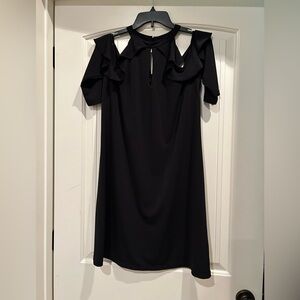 Jennifer Lopez Black Cold-Shoulder Ruffle Dress